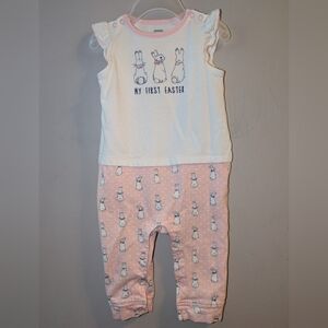 🐰 Gymboree Peter Rabbit White Pink "My First Easter" Bunny Romper Longall 6-12